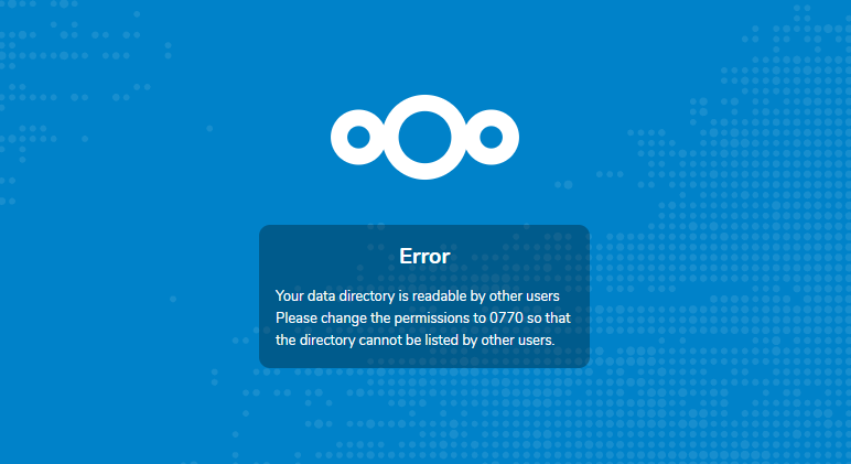 Nextcloud warning asking for data directory permissions to be changed to 0770