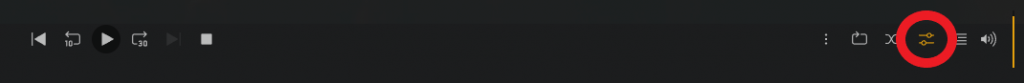 Plex Web App playback controls showing the Settings button